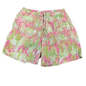 Lilly Pulitzer Men's Size L Pink/Green Animal Print 6.5" Mesh Lined Swim Trunks